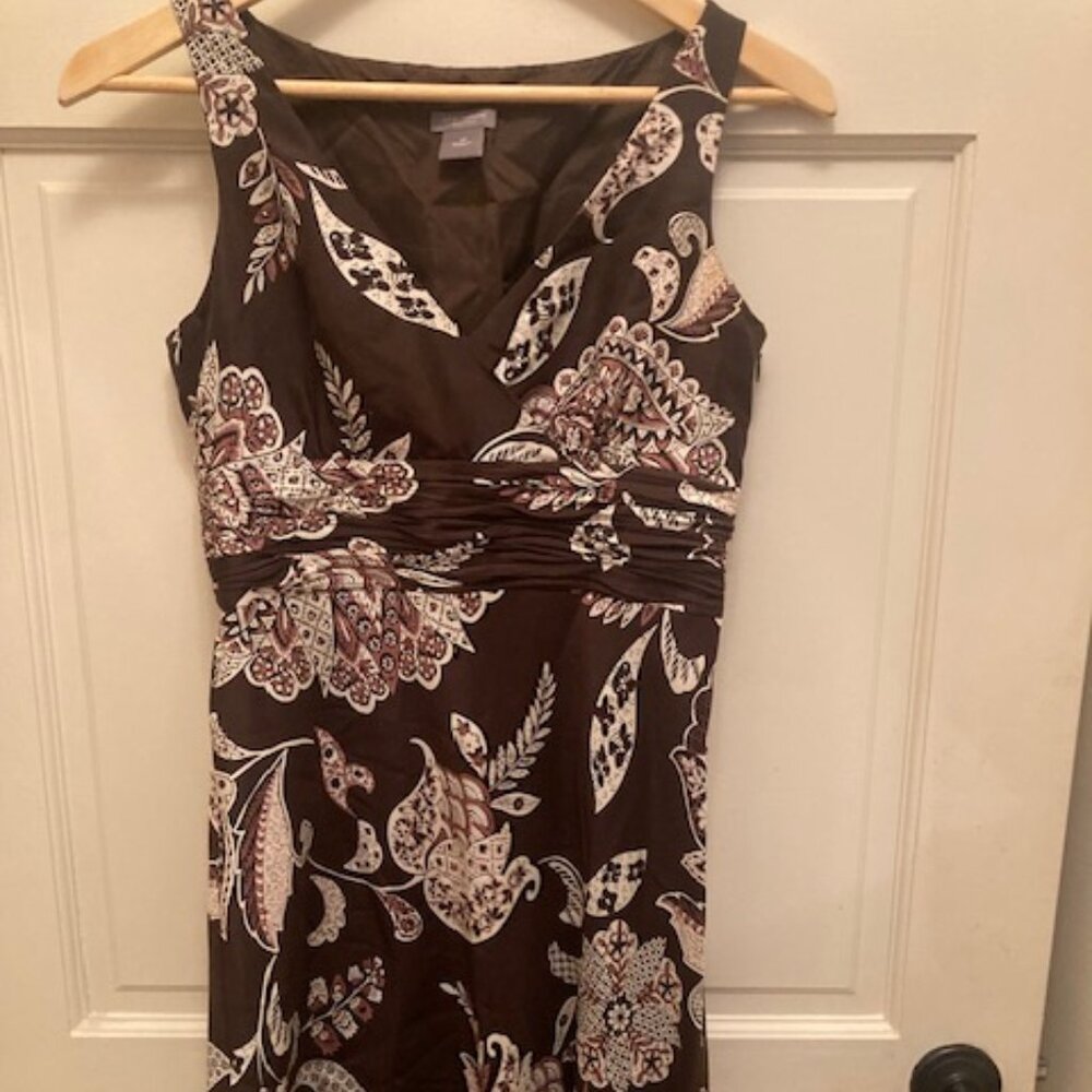 Ann Taylor brown floral paisley v-neck silk dress, 2P